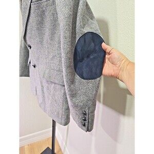 Classic 44R Mens Vtg Shefford Anderson Little Wool Blue Tweed Coat Elbow Patch